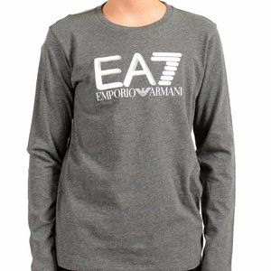 Emporio Armani EA7 Boys Gray Long Sleeve Logo Print Crewneck T-Shirt